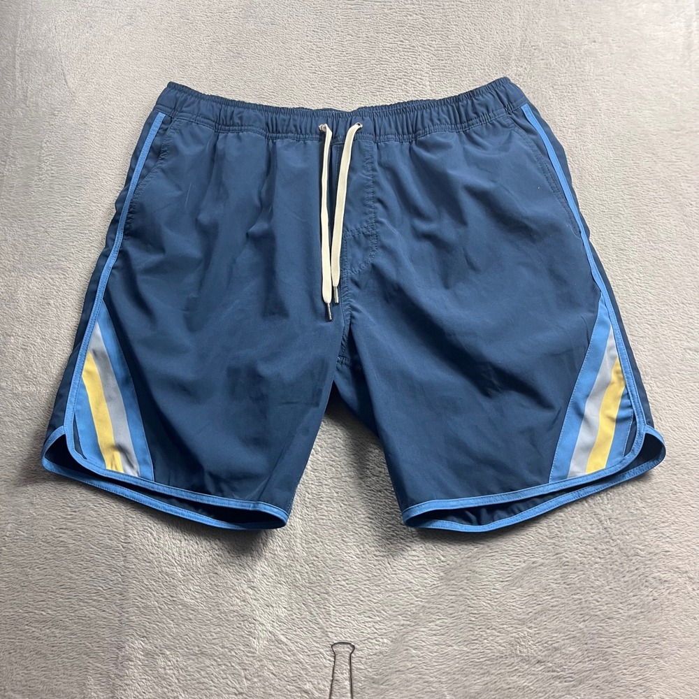 Fair Harbor Mens Navy Blue Stripe Board Swim Shorts XL Stretch Drawstring